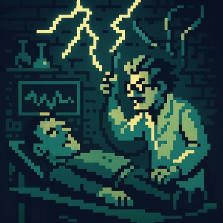 8-bit-style lab scen